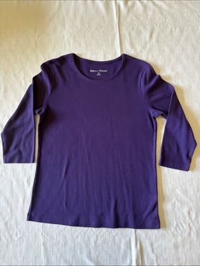 Rebecca Malone Deep Purple Scoop Neck 3/4 Sleeve Top